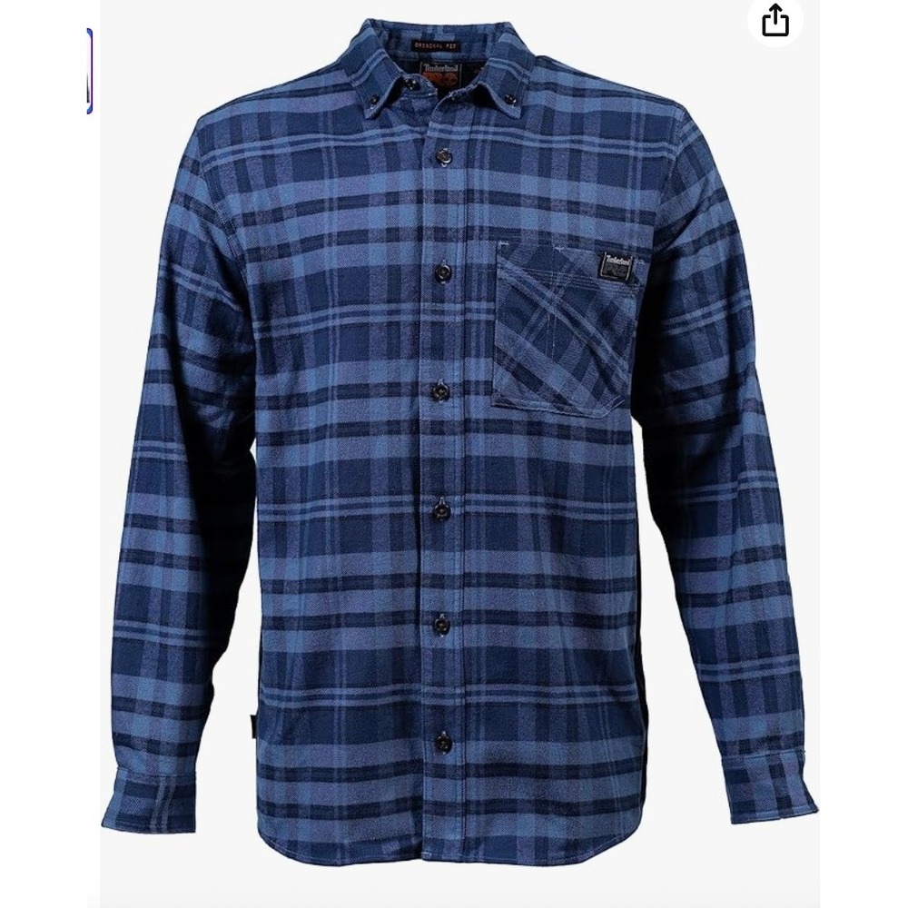 NWT Timberland Mens Flannel Shirt Long Sleeve Blue Plaid‎ Button Down
